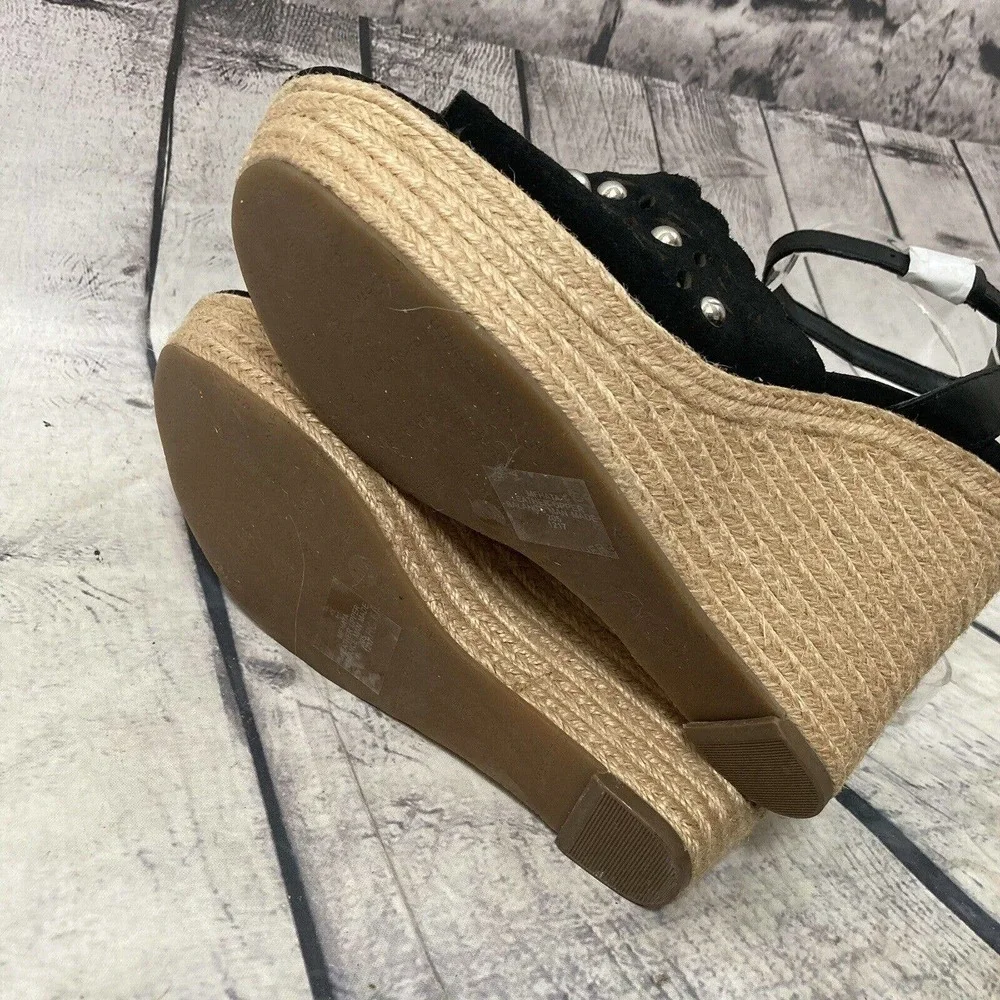 Marc Fisher Shoes Womens‎ Size 10 Black Hata Wedge Sandals Espadrille Studded